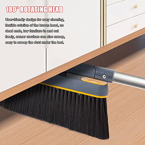 Broom and Dustpan Set for Home, Long Handle Lightweight 180 Degree Rotating Broom Set Indoor, Upright Standing Dust Pan with Comb Teeth, Store Sweep Set for Room Kitchen Office Lobby
