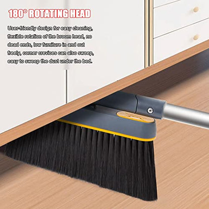 Broom and Dustpan Set for Home, Long Handle Lightweight 180 Degree Rotating Broom Set Indoor, Upright Standing Dust Pan with Comb Teeth, Store Sweep Set for Room Kitchen Office Lobby