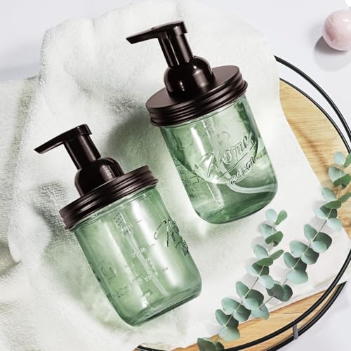 SheeChung Mason Jar Foaming Soap Dispenser, Stainless Steel Lid, BPA Free Pump, Green Glass Foam Hand Soap Dispenser, 16Oz Refillable Liquid Foam Dispenser Bottle, Bathroom Kitchen, Dish Soap-Bronze - color: Wide Mouth, Bronze-1 Pack