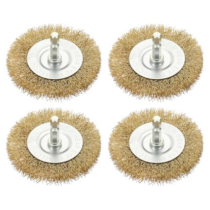 DTGN 3 Inch Wire Wheel Brush for Drill - 4 Pcs - Coarse Brass-Plating Crimping Drill Wires Brush(0.012" Brass-Plating Wires) - 1/4 Inch Hex Shank - Good for Cleaning Rust Paint Abrasive - size: 3 inch