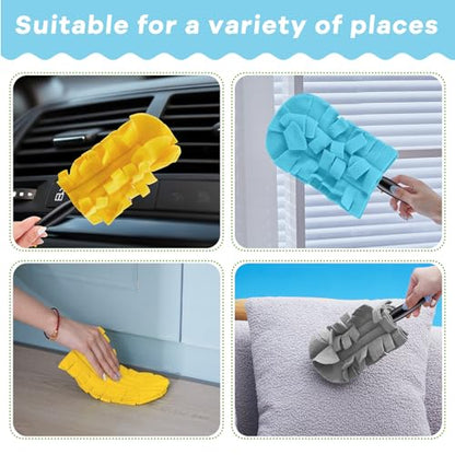 Zubebe 12 Pcs Duster Refill Reusable Fleece Duster Refills Feather Flat Dusters Multi Surface Washable Cleaning Pads Tools for Home, Blinds, Car, Pet, Furniture, Fans (Yellow,Grey,Turq) - color: Yellow, Gray, Turquoise