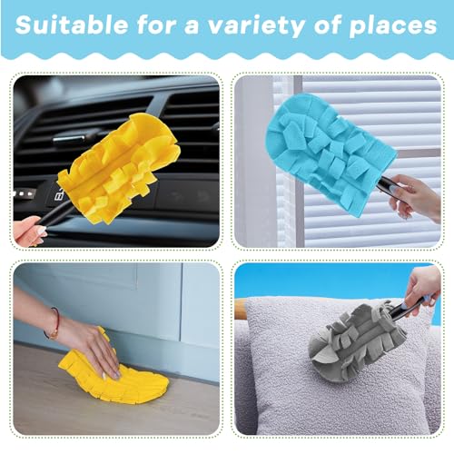 Zubebe 12 Pcs Duster Refill Reusable Fleece Duster Refills Feather Flat Dusters Multi Surface Washable Cleaning Pads Tools for Home, Blinds, Car, Pet, Furniture, Fans (Yellow,Grey,Turq) - color: Yellow, Gray, Turquoise
