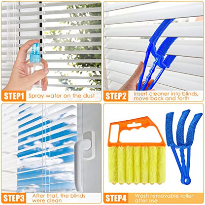 4 Pcs Window Venetian Blind Cleaner Duster Tool 7 Finger Blind Rush and Shutter Cleaner Brush Hand-held Window Shutter Air Conditioner Duster for Dirt(Orange, Blue, Red) - color: Orange, Blue