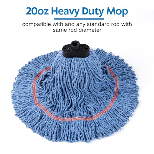 Matthew Large Commercial&Residential Mop Heavy Duty Industrial Mops w/Screw-on handle(Fit Standard American Screw)Looped-End String Wet Cotton Mops for Home,Office,Warehouse - 1 Set&2 Mop Replacements - color: Medium Mop Stick(screw-on), size: 1 Looped En