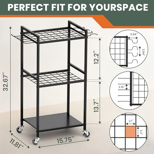 SPACECARE Garden Tool Organizer with Wheels, Yard Tower Rack for Garage Organization and Storage, Up to 35 Long-Handled Tools/Rakes/Brooms, Heavy Duty Steel Garden Tool Stand for Shed, Outdoor, Black - style: RACK-with Wheels