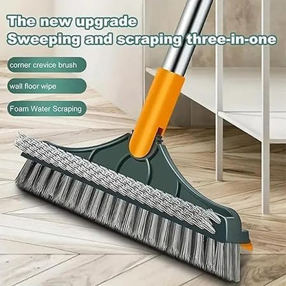 Bloame Cleaning Brush, 3 in 1 Floor Scrub Brush with, 180° Rotating Long Handle Soft Scraper for Cleaning Bathroom Glass Patio Kitchen (Gray) - color: Gray