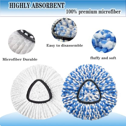 4 Pack Mop Replacement Heads for O-Ceda Mop Replace Head EasyWrin Spin Mop Heads Replacements, Microfiber Spin Mop Refills, Machine Washable and Easy-to-Replace (1-Tank System) - color: #3 White，blue
