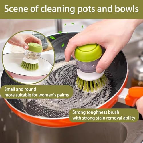 YUEWO Soap Dispenser Dish Brush, Palm Brush Scrub Brush, with Storage Bracket and Drainage Base, Gray