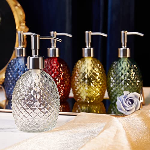 Glass Soap Dispenser with Stainless Steel Pump, 12oz Clear Dish Soap/Hand Soap/Laundry Soap/Lotion Dispenser, Refillable Liquid Dispenser for Bathroom Kitchen Shower (Transparent) - color: Transparent