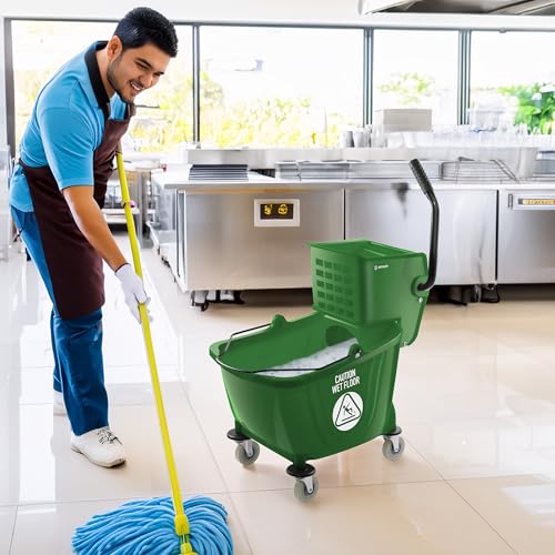 Dryser Commercial Side Press Wringer Combo Mop Bucket, 33 Quart, Green - color: Green