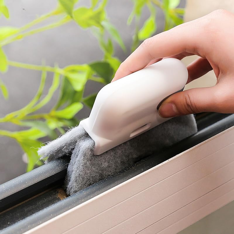 2 in 1 Window Track Cleaning Brush, Detachable Groove Cleaning Tool with Scrub Pad for Sliding Door Track Window Frame Gap Cleaning (Gray) - color: Gray
