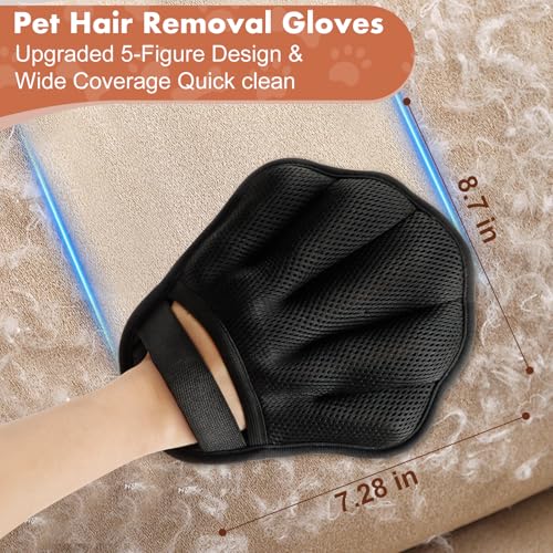 Pet Hair Removal Glove, Electrostatic Pet Hair Remover Glove for Cats & Dogs, Pet Hair Remover Tool for Laundry, Couch, Carpet, Car Seat - Upgraded Five-Finger, Reusable, Black+Black - color: Black+Black