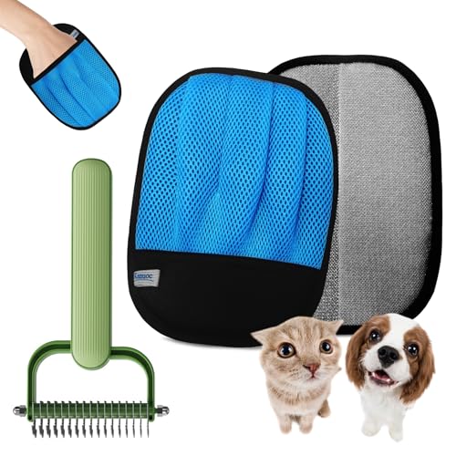 Pet Hair Removal Glove for Cats & Dogs, 2 Pcs Thickened Five-Finger Electrostatic Hair Remover Golve,Magic Brush with Pet Hair Remover Comb on Carpet, Clothing, Laundry, Couch - size: Brush & Hair Removal Gloves