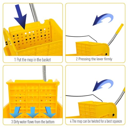 Commercial Mop Bucket with Wheels, Side-Press Wringer & Dirty-Clean Water Separation Mop Bucket, 20L Detachable Cleaning Cart, Ideal for Floor Cleaning in Restaurants, Hotels & Homes