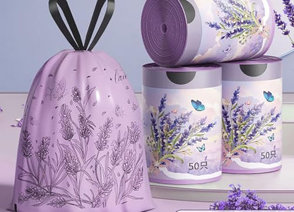 2.6 Gallon Small Trash Bags 150pcs Tearing-Free Drawstring for Bathroom Office Home Bedroom Trash Can with Purple Lavender Printed Garbage Basket Bags (2.6 Gallon Purple, 150 Count) - size: 1 Count (Pack of 150)