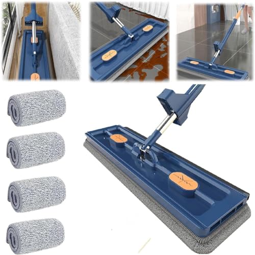 Large Flat Mop, 360° Rotating with Dewatering Scraper Wet Dry Mop, Extendable Long Cleaning, Microfiber for Floors Corner Window 1pcs 12027(B- 4pcs Rag) - color: B- 4pcs Rag
