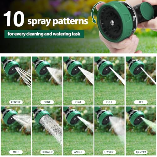 Telescoping Watering Wand for Garden Hose, 36”-54” Adjustable, 10 Spray Patterns, Heavy-Duty Hose Nozzle with Thumb Control & Pivoting Head, Ideal for Hanging Baskets and Shrubs, Green - color: Green