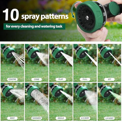 Telescoping Watering Wand for Garden Hose, 36”-54” Adjustable, 10 Spray Patterns, Heavy-Duty Hose Nozzle with Thumb Control & Pivoting Head, Ideal for Hanging Baskets and Shrubs, Green - color: Green
