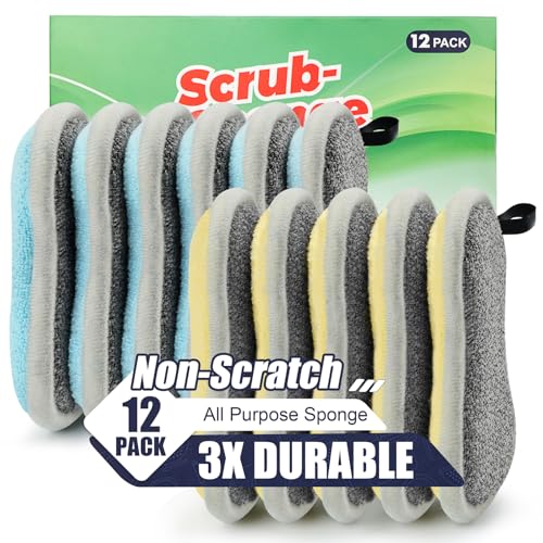 Dual Sided All-Purpose Sponges Kitchen,Dish Sponge for Washing Dishes Cleaning Kitchen,Non Scratch,Rough Scrubbers for Non-Stick Cookware, Soft Microfiber Scrub for Dishes(12 Pack) - color: Multicolor