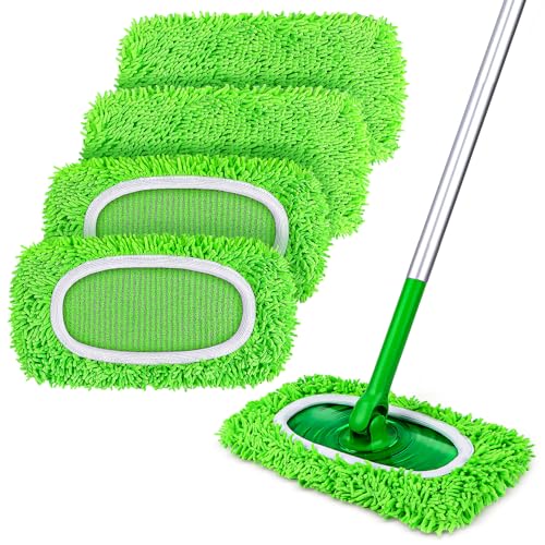 HOMEXCEL Reusable Microfiber Mop Pads Compatible with Sweeper Mop, Dry & Wet Sweeping Cloths, Washable Wet Pads Refill for Multi-Surface/Hardwood Floor Cleaning, Pack of 4 - color: Green, size: Pack of 4