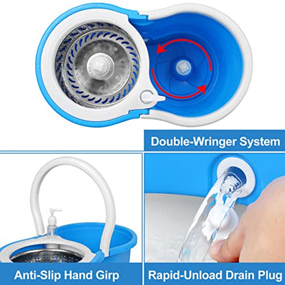 Mop and Bucket with Wringer Set, Separate Dirty Water with 3 Microfiber Replacement Mop Head Refills, 61" Stainless Steel Adjustable Handle for Floor Cleaning, (Mop Bucket 20QT) - color: Blue