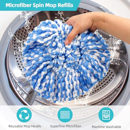 4 Pack Spin Mop Replacement Heads Compatible for O Ceda RinseClean 2 Tank System, Microfiber Mop Refills,Deep Cleaning, with 4.33in Core Base and Handles