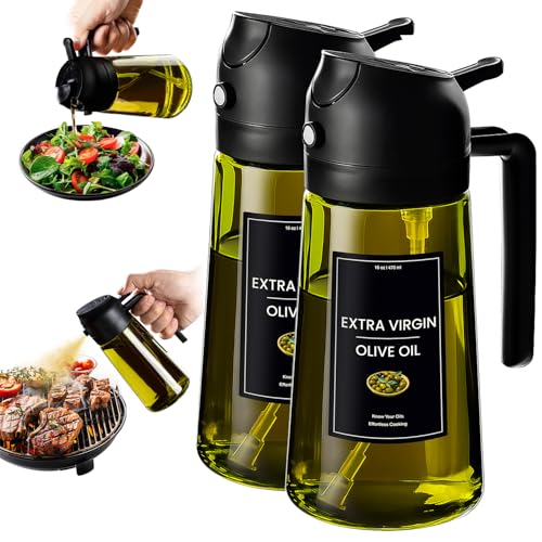 CXINYI - 16oz/470ml Olive Oil Dispenser for Kitchen with Stickers - 2 in 1 Olive Oil Sprayer for Cooking, Air Fryer, and Salad, 2 Black (Light-Proof Kitchen Gadget) - color: 2 Black