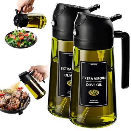 CXINYI - 16oz/470ml Olive Oil Dispenser for Kitchen with Stickers - 2 in 1 Olive Oil Sprayer for Cooking, Air Fryer, and Salad, 2 Black (Light-Proof Kitchen Gadget) - color: 2 Black