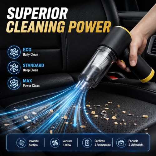 Portable Car Vacuum Cleaner, High-Power Cordless Handheld Vacuum, Rechargeable Mini Vacuum Cleaner for Car, Home & Office