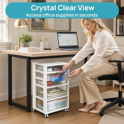 Vtopmart Plastic Drawer Storage Rolling Cart with Wheels, 5-Tier Drawer Organizer for Art Crafts Supplies, Home Office Supplies, Toys, Under Desk Storage for Office, Craft Room, Bedroom, Classroom - style: 5 Tier 5 Drawers