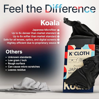 Koala Lens Cleaning Cloth | Japanese Microfiber | Glasses Cleaning Cloths | Eyeglass Lens Cleaner | Eyeglasses, Camera, VR/AR Headset, and Screen Cleaner | Black & Green (Pack of 6) - color: Black / Green, size: 6 Pack