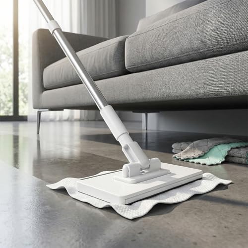 Snap Grip Mini Mop, Lazy Zero Touch Mini Mops with 10 Reusable Cloths, One-Click Cloth Change, Locking Head, Long Handle, Retractable Dust Mops for Multi-Surface Cleaning (White) - color: White