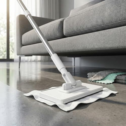 Snap Grip Mini Mop, Lazy Zero Touch Mini Mops with 10 Reusable Cloths, One-Click Cloth Change, Locking Head, Long Handle, Retractable Dust Mops for Multi-Surface Cleaning (White) - color: White