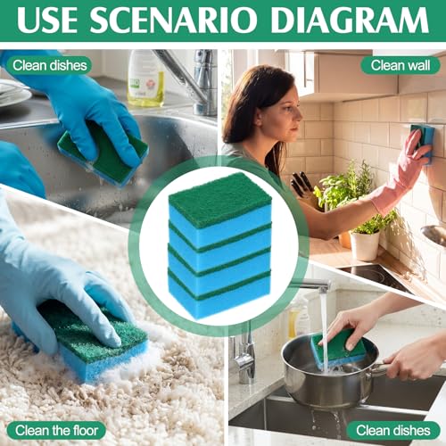 Patelai 100 Pcs Heavy Duty Sponges Kitchen Bulk Dish Sponges Scrub Sponge Abrasive Scrubber Cleaning Sponge Non Scratch Scouring Absorbent Dish for Washing Kitchen (Blue) - color: Blue