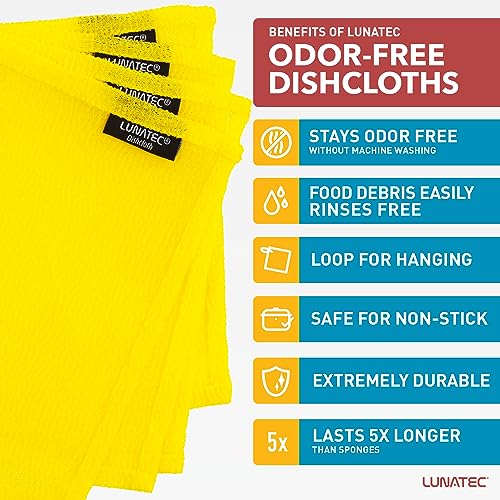 Lunatec Odor-Free Kitchen Dishcloths. A Scrubber and scouring pad for All Surfaces. (4-Pack) - color: Lemon