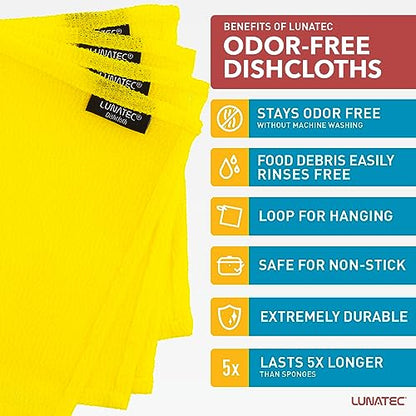 Lunatec Odor-Free Kitchen Dishcloths. A Scrubber and scouring pad for All Surfaces. (4-Pack) - color: Lemon