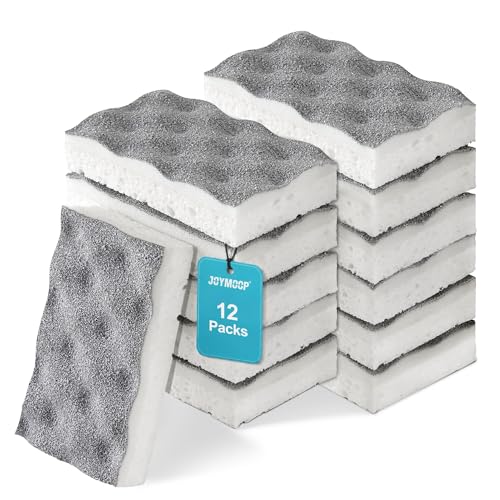 JOYMOOP Textured Clean Sponges, Dual-Sided Non-Scratch Soft Scrub Dish Sponge, Safe for Non-Stick Cookware, Kitchen and Household Cleaning, 12 Pack [Grey & White] - color: Gray & White [12 Pcs]