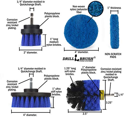 3 Uniquely Shaped Blue Medium Stiffness Brushes and 3 Blue Pads - Boat Cleaning Kit - Marine Vessels - Kayak Scrubber - Pool Cleaner Set - Hull Cleaning - All Purpose Scrubbing Brushes - color: Blue