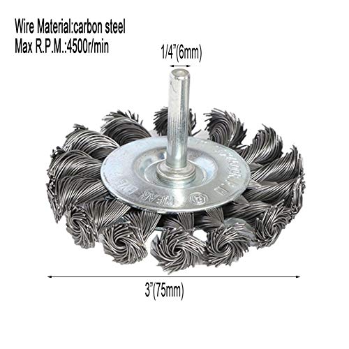 3PCS 3 Inch Knotted Wire Wheel Brushes Kit for Drill with 1/4-Inch Shank,Twist Brush Set Perfect for Rust Removal, Corrosion and Paint,Wire Wheels for Power-Operated Grinders