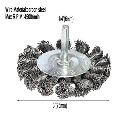 3PCS 3 Inch Knotted Wire Wheel Brushes Kit for Drill with 1/4-Inch Shank,Twist Brush Set Perfect for Rust Removal, Corrosion and Paint,Wire Wheels for Power-Operated Grinders