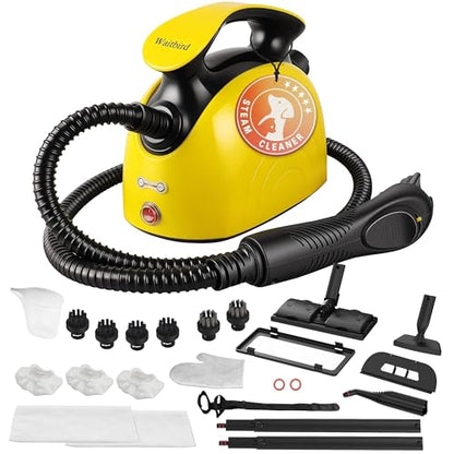 Waitbird Handheld Steam Cleaner, 4.5 Bar High Pressure 248°F Fast Heating Steam Cleaner with 21-Piece Accessories, Chemical Free Multi-Purpose Steamer for Floors, Tile, Grout & Kitchen Grease - color: gold
