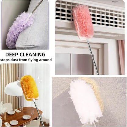 Heavy Duty Duster Refills, Disposable Dusters Kit for Cleaning Dusting Furniture Blind Ceiling Fan, Multi Surface 360 Feather Duster(10)+3FT Extended Handle（1） (Yellow) - color: Yellow