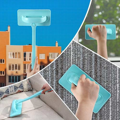 Window Screen Cleaner Brush, Mesh Window Cleaning Brush Kit with Replaceable Heads and Detachable Handle, Wet & Dry Dual Use for Screens, Doors, Patio(5 Pack)