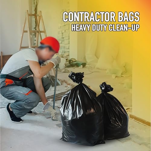 Heavy Duty Industrial Contractor Bags 42 gallons 2 Mil (20 Bags) - 33" x 48" Thick and Tough Trash Bag for Construction, Commercial, Yard, Outdoor use.