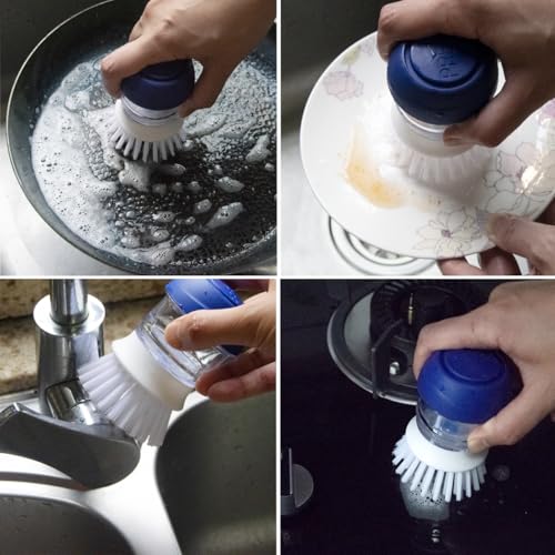 CELOX Dish Scrubber with Soap Dispenser for Pots, Dishes, Bowls - color: Blue and White Brush, size: 1 Pack