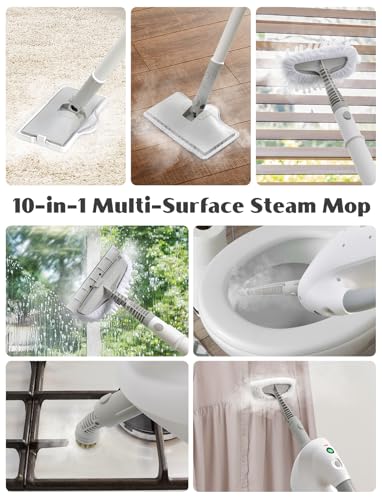 10-in-1 Steam Mop with Detachable Handheld Steamer, Multi & Up Steam Cleaner for Home with 350ml Tank, 10s Heat-Up, 2-Level Control, Lightweight and Multi-Surface Steamer for Floors, Carpets, Tiles