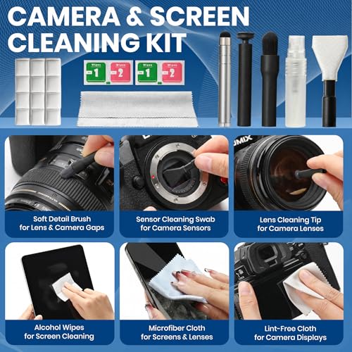 2026 Upgrade Phone Cleaning Kit 57PCS, iPhone Cleaning Kit, Airbud Cleaning Kit for AirPods, Keyboard Cleaning Kit, Charging Port Cleaner for Apple Lightning/Android USB-C (Black, with 10 Mini Brush) - color: Black (57PCS)