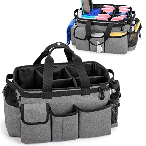 LoDrid Large Wearable Cleaning Caddy Bag with Detachable Divider, Cleaning Organizer with Handles, Cleaning Supply Tote with Adjustable Shoulder Strap for Cleaners & Housekeepers, Grey - color: Gray