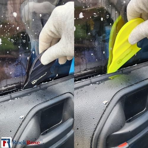 RockRose Black Side Trim Mini Squeegee - Compact and Ergonomic Tool with Flexible Blade for Precision Window Film and Car Tint Application - (Pack 3 Units)