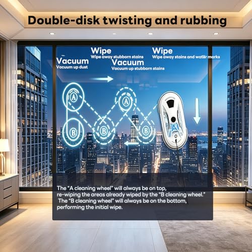 Automatic Smart Window Cleaning Robot, SmartClean Hands-Free Glass Cleaner with Remote Control, 2800Pa Suction for Spotless Mirrors & Tiles, Safe for High-Rise Floor-to-Ceiling Windows